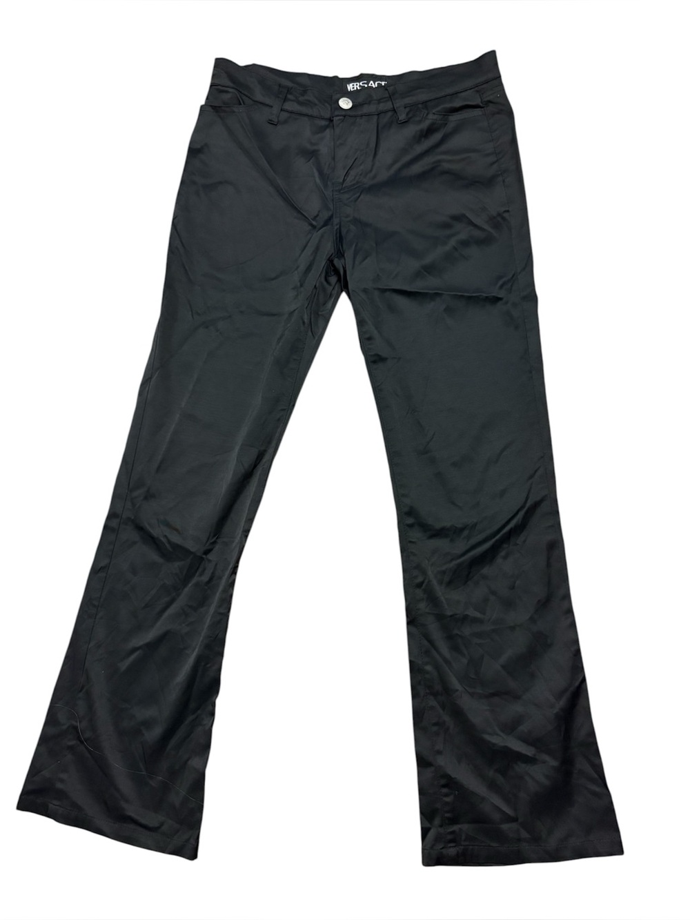 Versace Jeans Couture black satiny flare pants size 29
